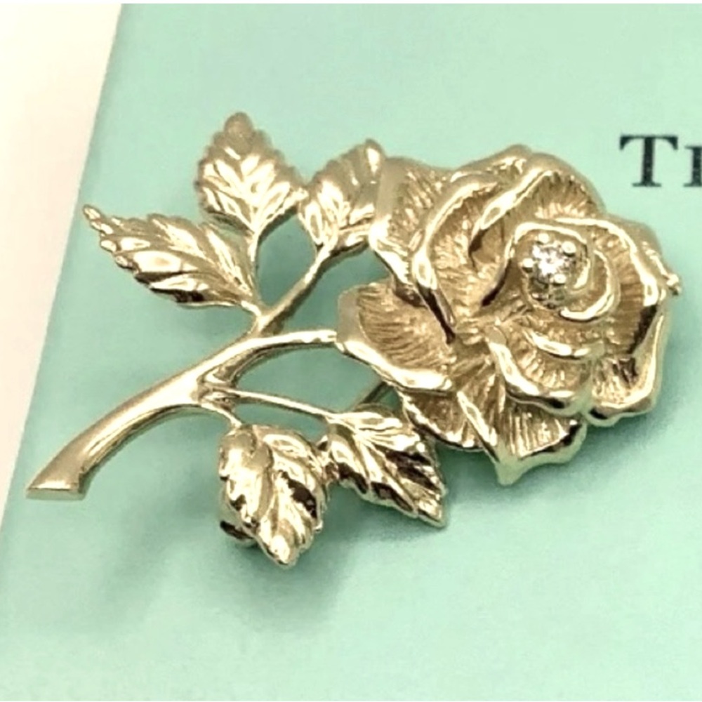 Authentic 14k Diamond Tiffany & Co. Rose Flower brooch